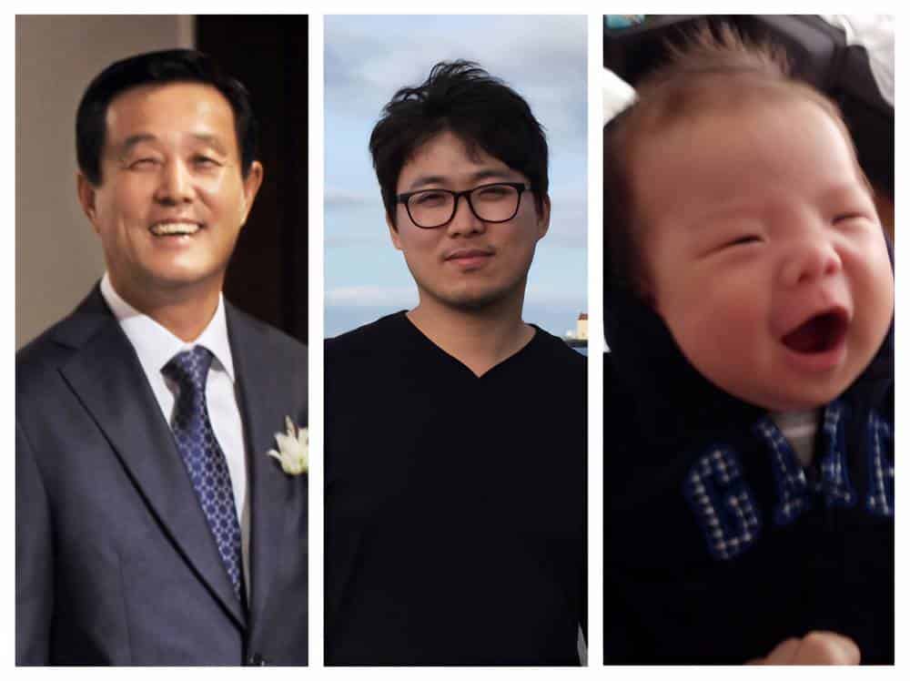 Sangheon Shin's father and photo of himself as an adult and a baby.